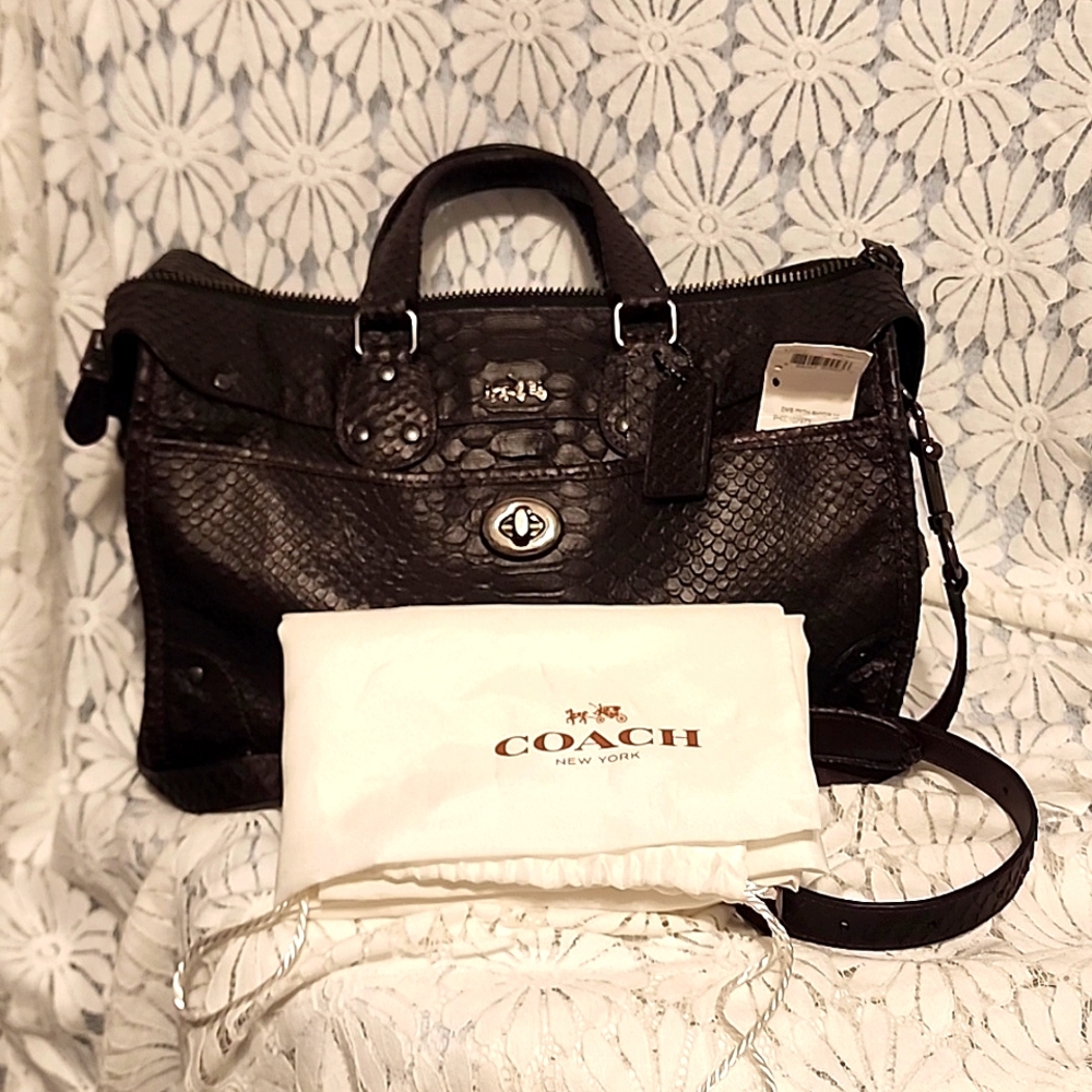 Coach satchel with strap python rhyder in Oxblood